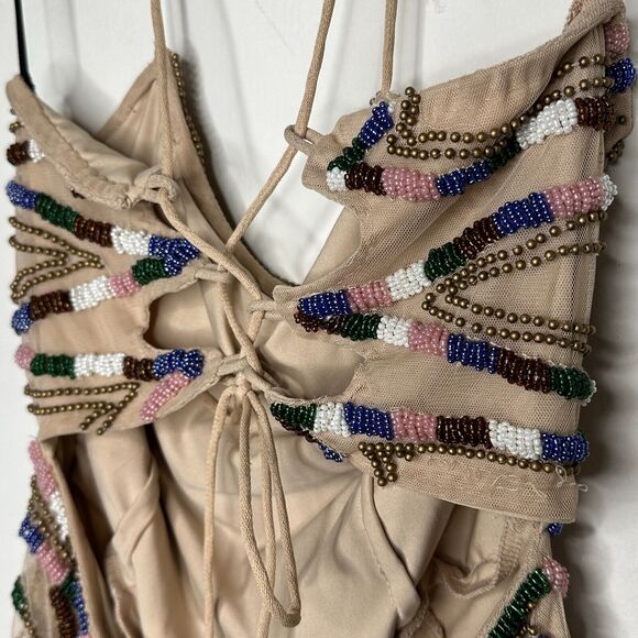 NWT X By NBD Nea Romper Aztec Tan Multi Color Beaded Striped Jumpsuit Large - Picture 4 of 16